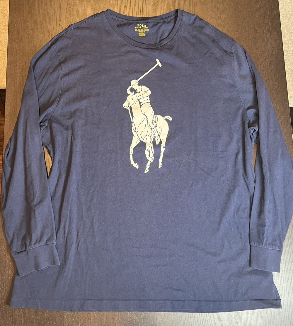 Polo Ralph Lauren Men's XXL Navy Blue Big Pony Long Sleeve Cotton T-shirt
